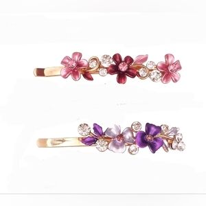 Colorful Floral Hair Clips Embellished with Crystals BNIB